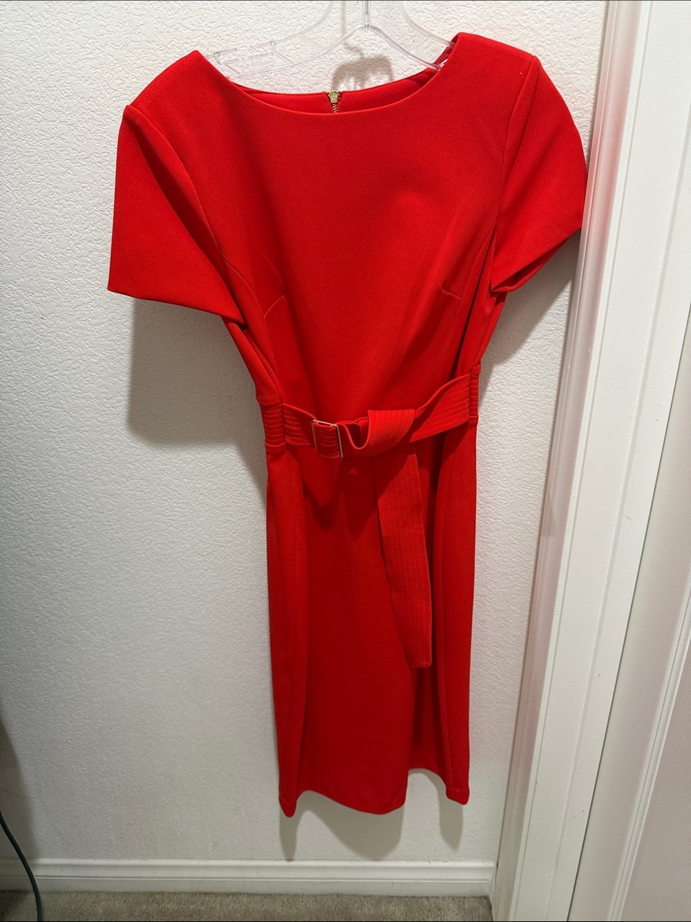 Calvin Klein Red Belted Midi Dress
